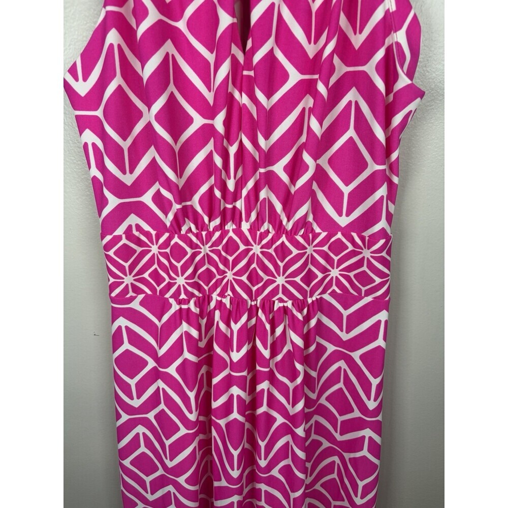 Jude Connally Lisa Maxi Dress Size XS Pink White Geometric Halter Keyhole Stetch - Picture 3 of 6